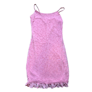 R Petites Y2K Vintage Pink Ruffled Tiered Mini Dress Size 4 Summer Club